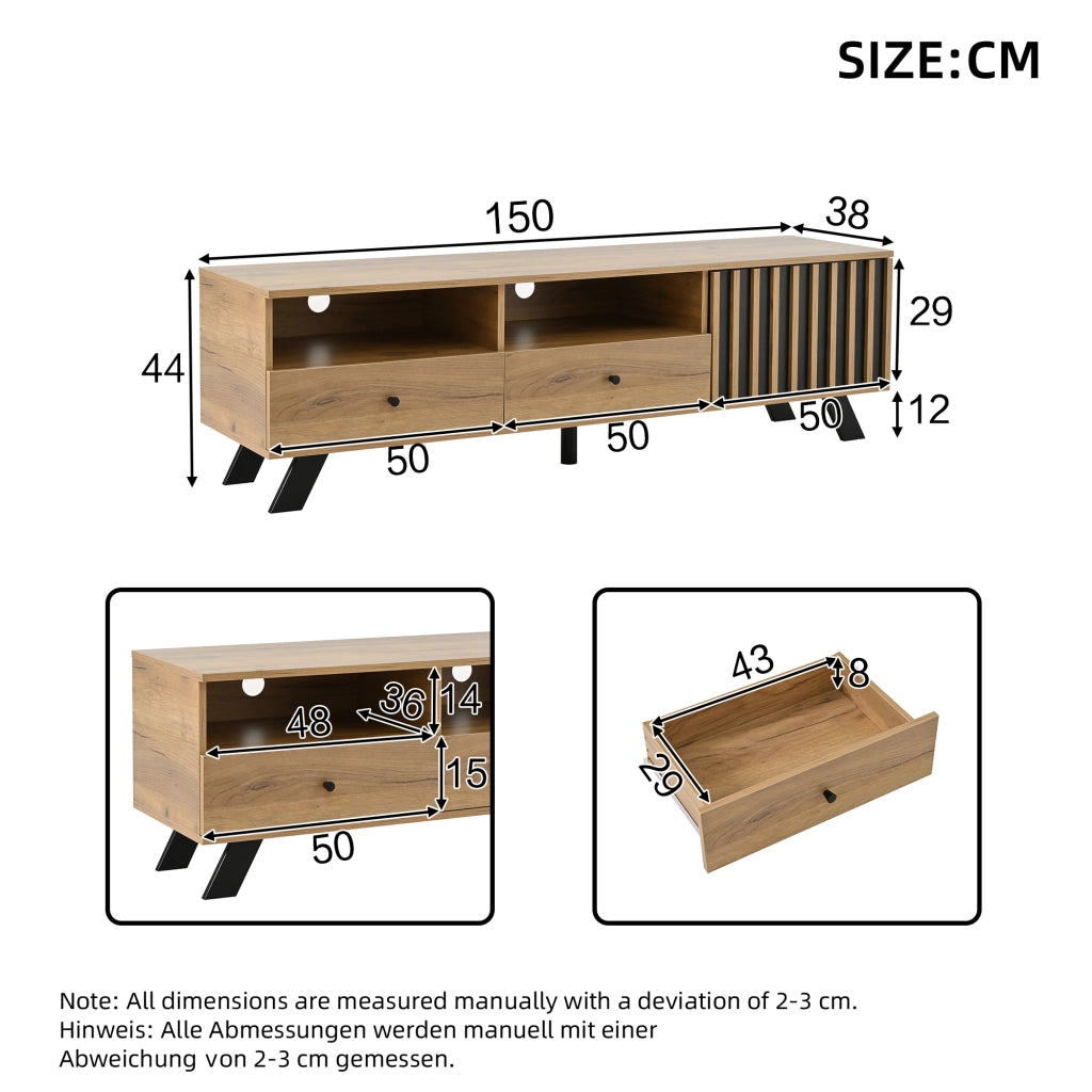 MOBILE TV 150 x 38 x 44 cm in truciolare effetto legno naturale e nero