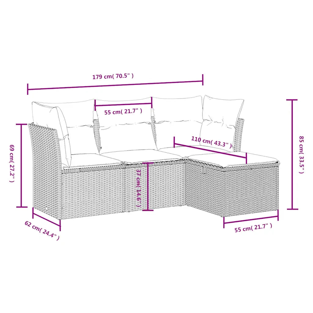 Set Divano da Giardino 4 pz con Cuscini Beige in Polyrattan 3263114
