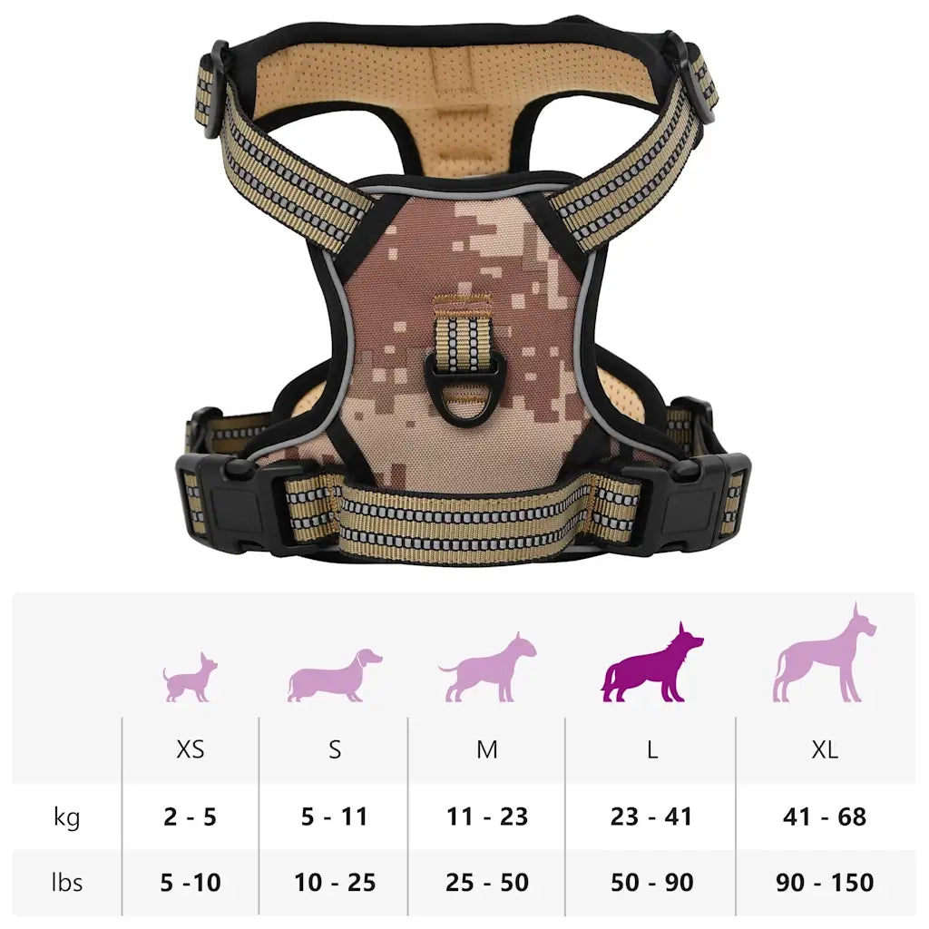 Pettorina Cani Righe Riflettenti Regolabile Marrone Mimetico L