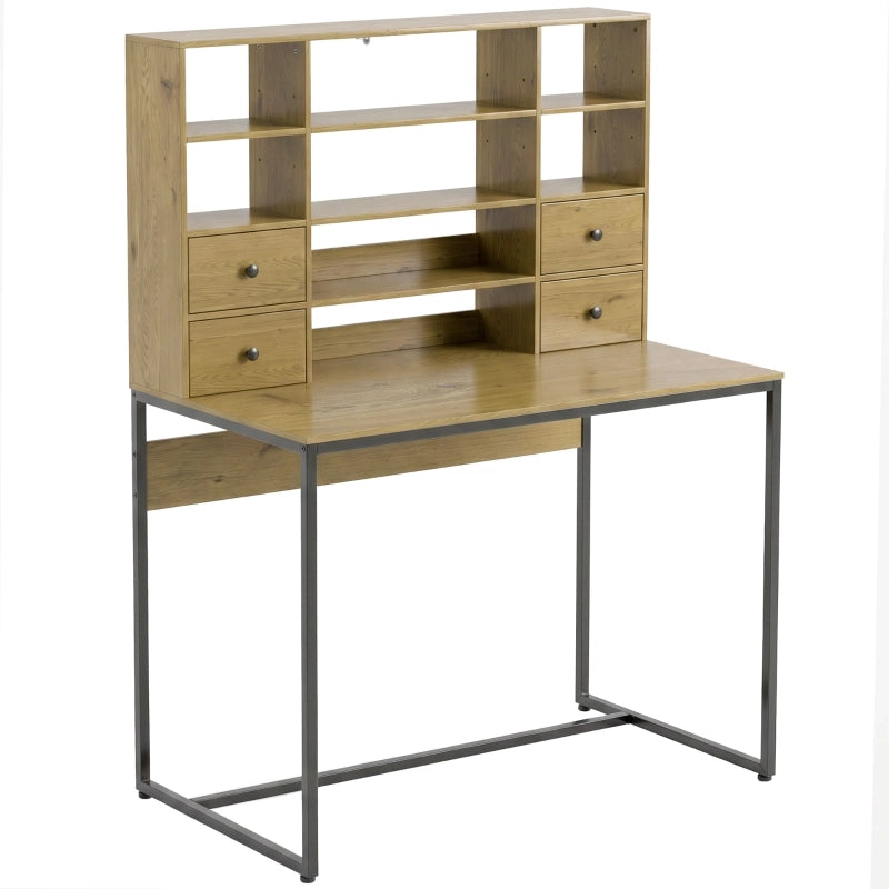 Scrivania con 4 cassetti e ripiani, piano 105 cm, effetto legno naturale