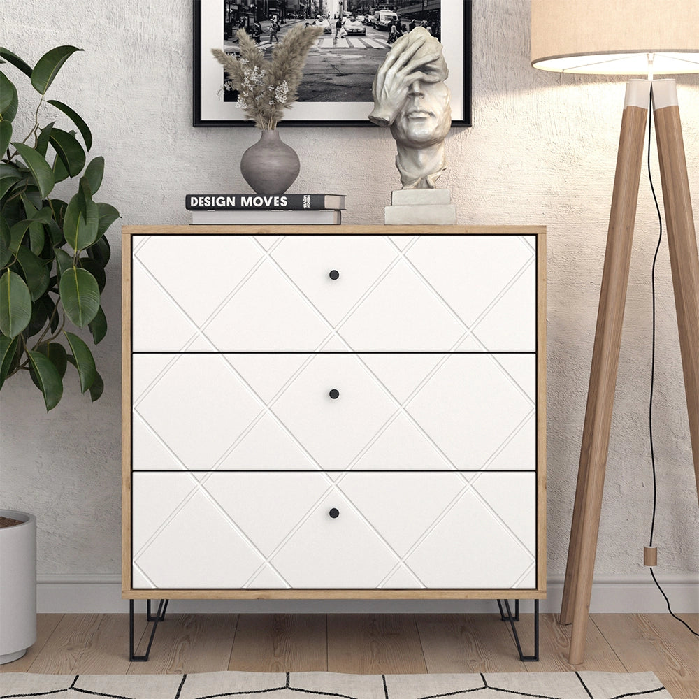 Vicco Cassettiera per camera da letto Artigianale/Bianco 80.2 x 82.6 cm con 3 cassetti