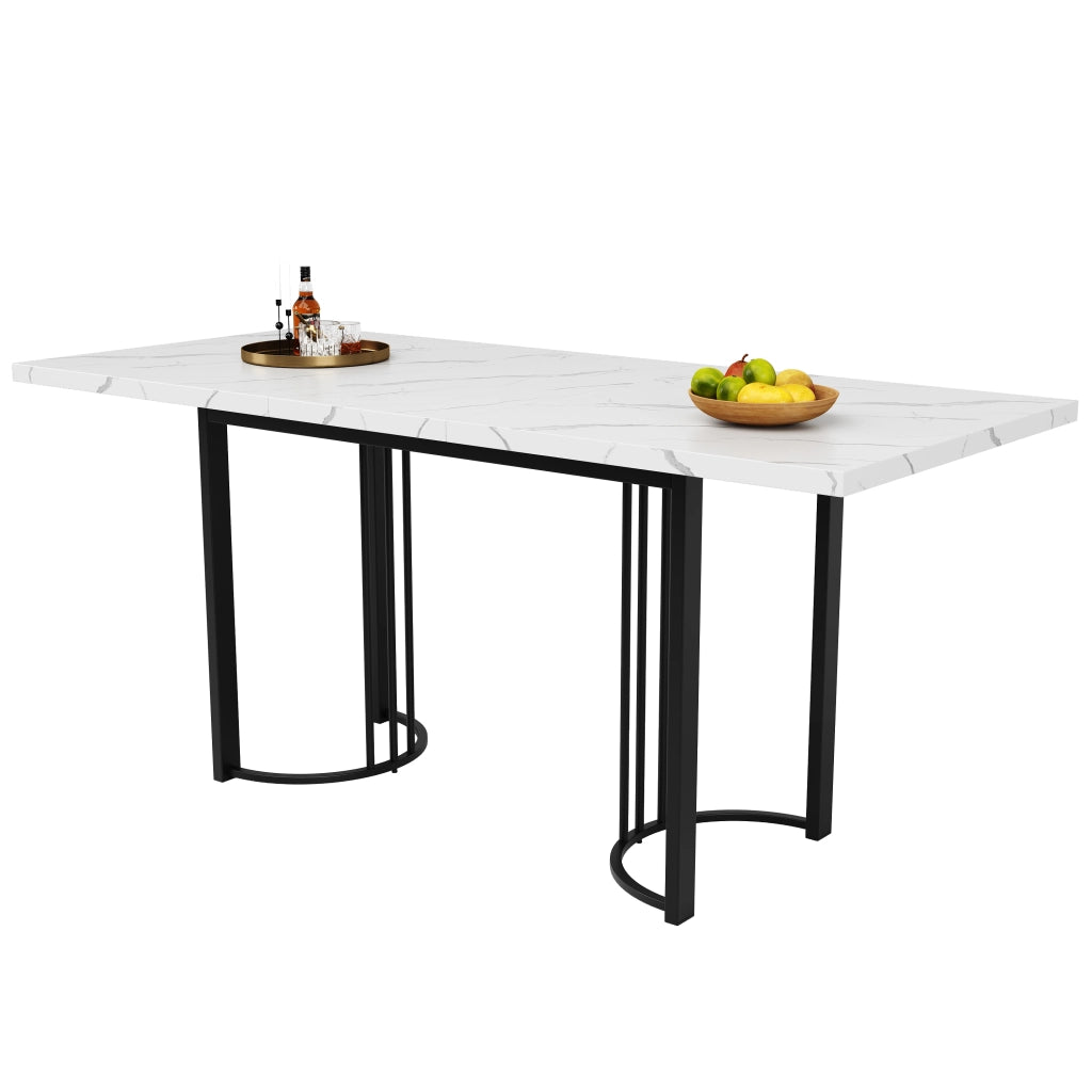Tavolo allungabile da pranzo rettangolare con piano in MDF e gambe in metallo, per cucina e soggiorno, nero e bianco