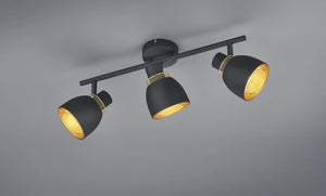 PUNCH BARRA 3 SPOTS METALLO NERO E ORO L. 46CM ATTACCO E14