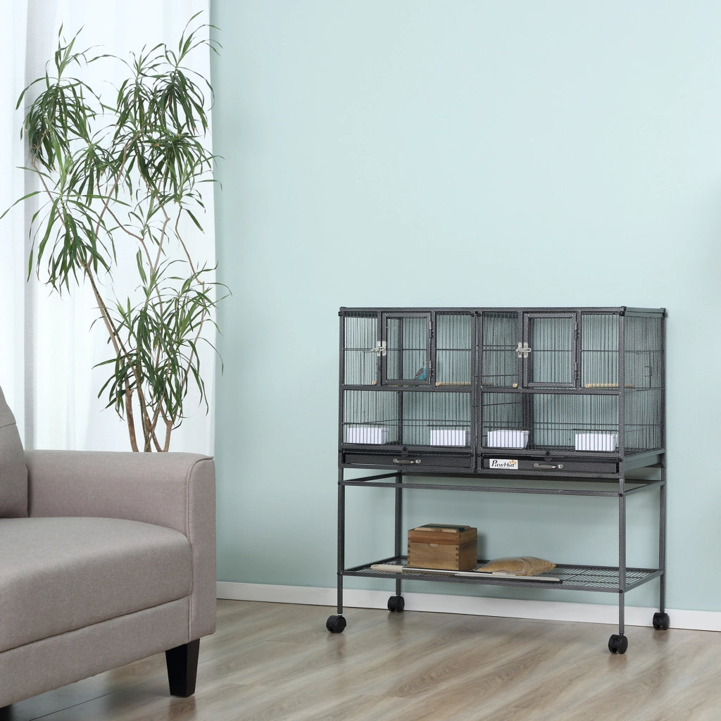 Gabbia per Uccelli Doppia ¨C Zephmum ¨C Nero Grigio, Metallo, 95x45.5x102cm