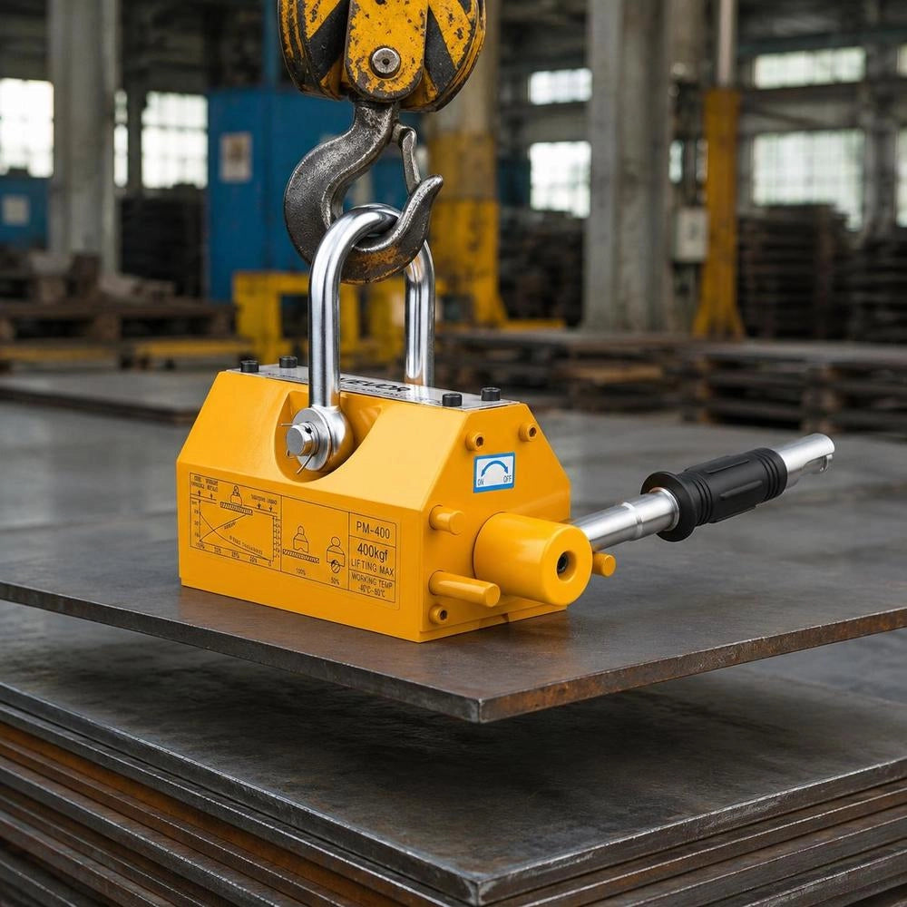 Lifting Magnet, Permanent Magnet Lifter, 400 Kg Pulling Force, Lifting Magnet With Release Handle And Steel Hook, Used In Workshop Cranes And Lifting Equipment, For Lifting Steel Plates And Boards, Yellow