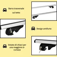 Barre Portapacchi per Auto con Serratura e Chiavi in Lega di Alluminio 125x5.5x7cm, Max. 75 kg