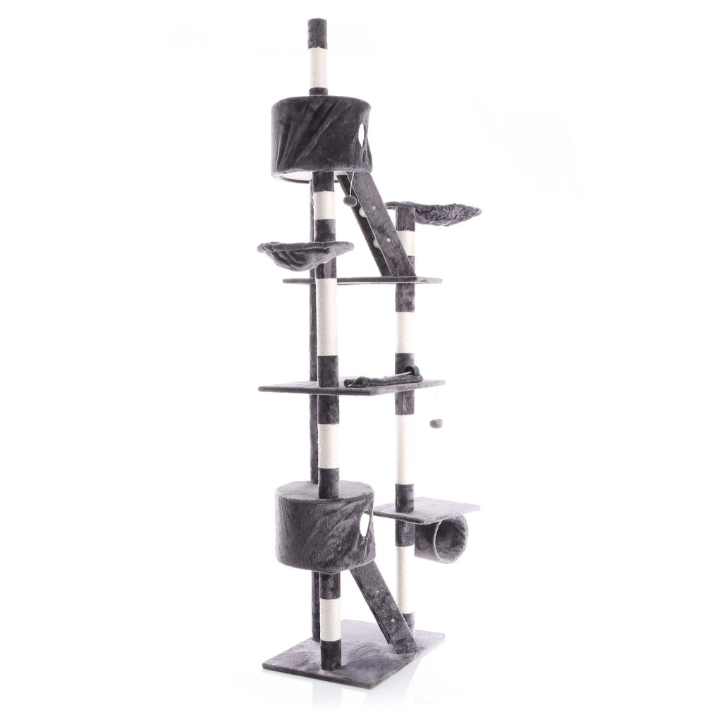 Albero tiragraffi 240-260cm grigio Modello a soffitto Sisal Con nicchie e amache