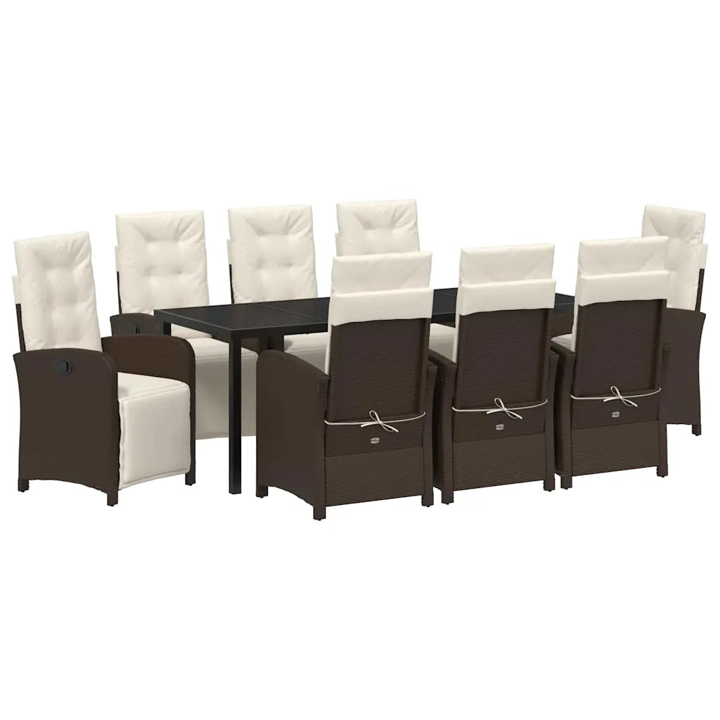 Set da Pranzo per Giardino con cuscino 9 pcs Marrone polyrattan 3380322