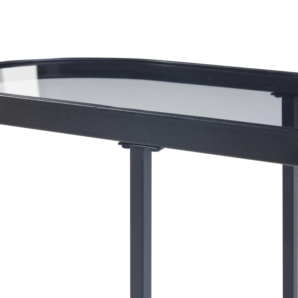 Tavolino da caffè con consolle laterale con piano ovale metallo e vetro temperato 55 x 28 x 45 cm nero 03_0010818