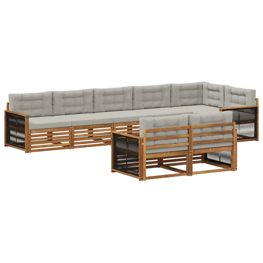Set di divani da esterno 8 pz Naturale e Grigio Chiaro 3383504