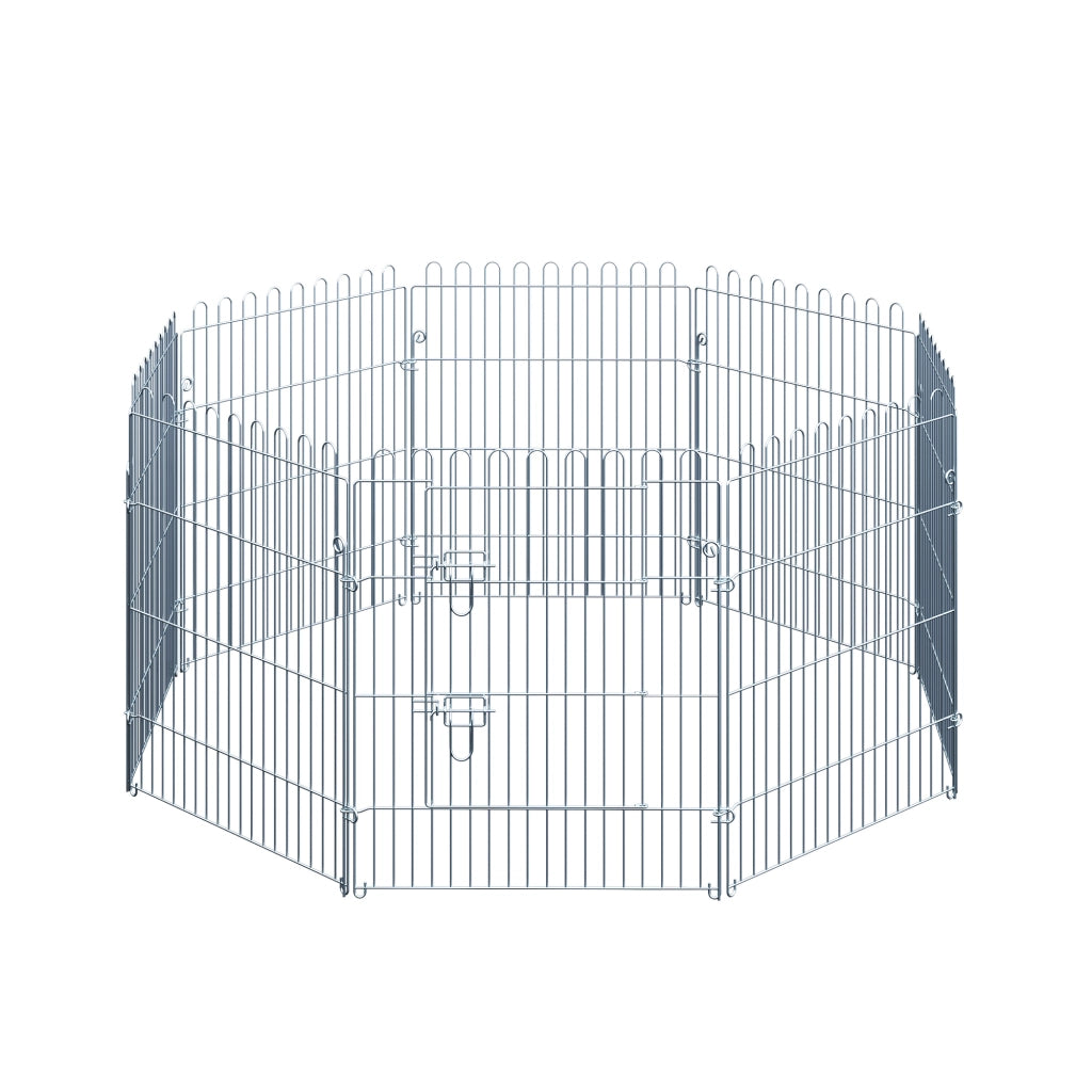 Recinzione decorativa per cuccioli a 8 pannelli con porta e 8 ancoraggi per esterno in acciaio silver 63 × 76 cm