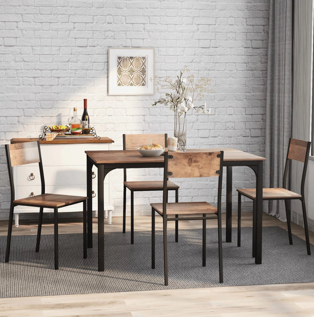 Gruppo pranzo con tavolo e 4 sedie 108x65 cm; pannello truciolare e metallo; marrone