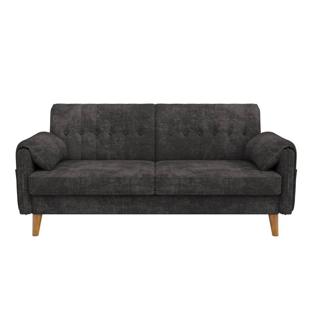 Divano 2 posti in chenille grigio scuro 161;5 x 79 x 83;5 cm con braccioli e tasche laterali