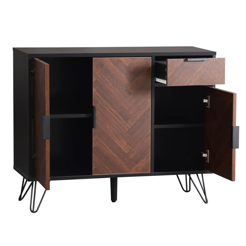 Credenza Moderna con Cassetto e Ripiani ¨C Xylo ¨C Nero e Legno, 90x30x71,5 cm