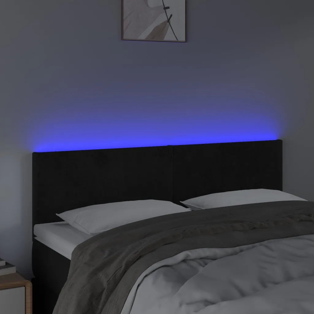 Testiera | Testata a LED Nera 144x5x78/88 cm in Velluto