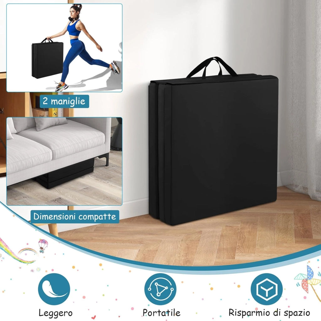 Tappetino da Yoga Spesso, Tappetino Fitness Pieghevole e Portatile con Imbottitura in EPE, Cerniera e Maniglie, Materassino Allenamento da Casa e Palestra, 180 X 60 X 5 cm