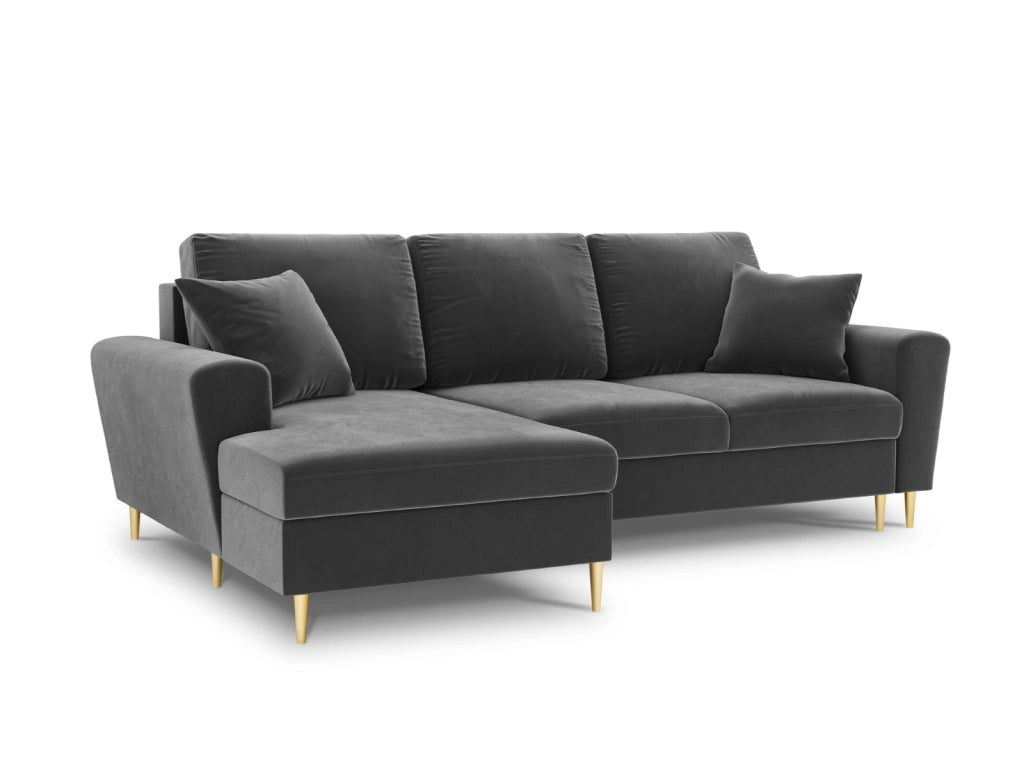Cosmopolitan Design - Divano convertibile angolare sinistro con contenitore "Kyoto" 4 posti in velluto grigio chiaro 