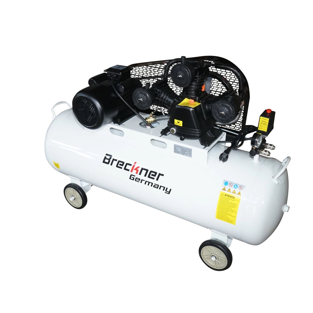 Compressore d'aria a cinghia da 200 litri, motore a 3 cilindri da 3 kW/4 CV, pressione massima 8 bar, volume di aspirazione aria 525 l/min Breckner Germany