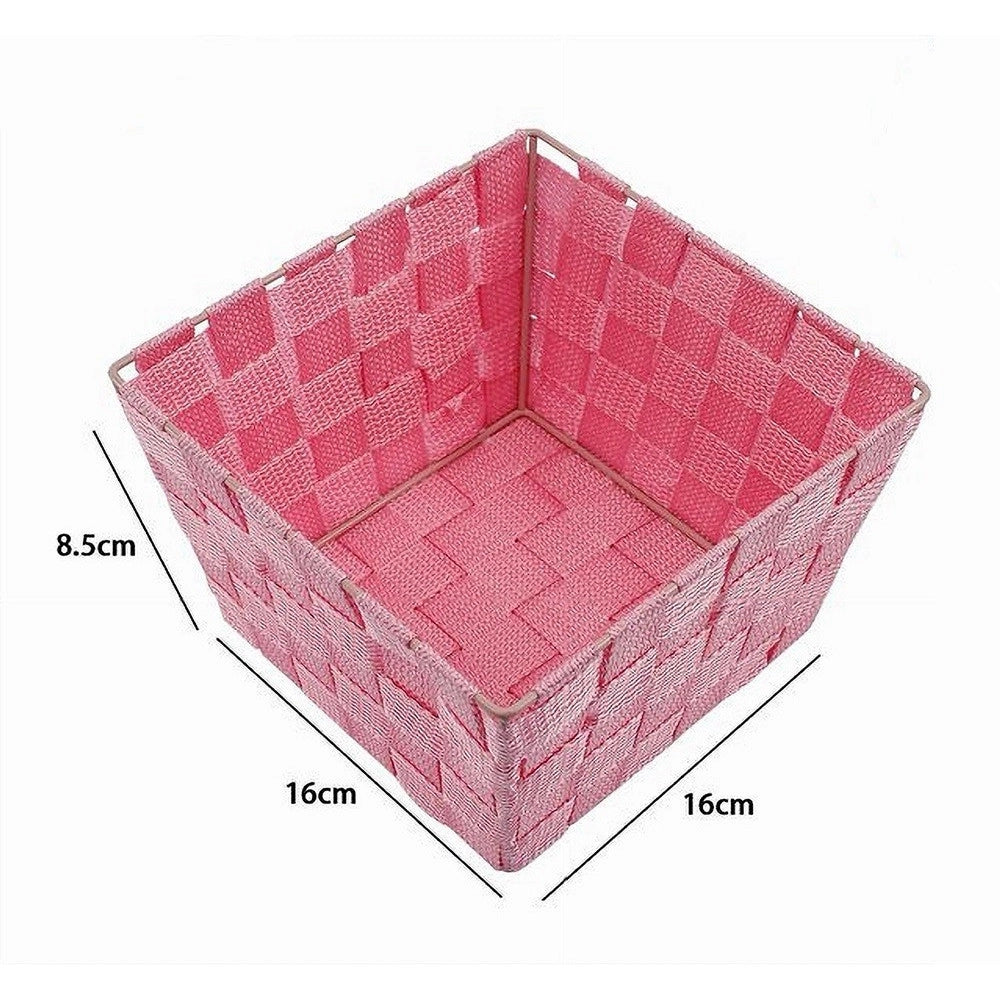 Trade Shop - Portaoggetti Rosa Organizer Bagno Camera Cucina In Tessuto 16 X 16 X 8.5cm 79005 -