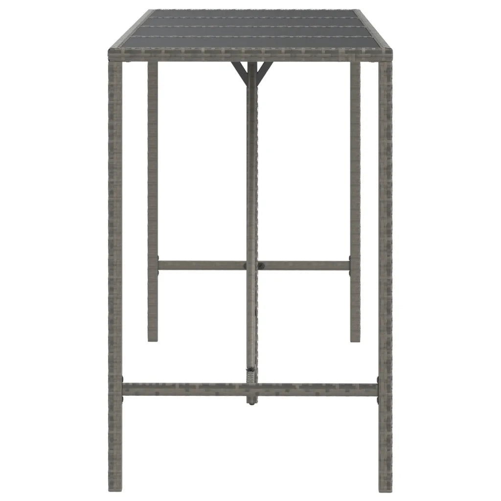 Tavolo da Bar con Piano in Vetro Grigio 180x70x110cm Polyrattan 362592