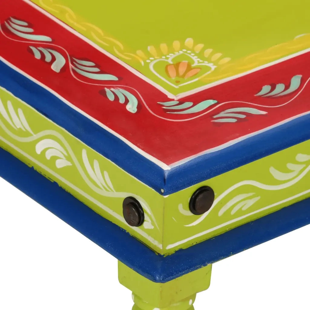 Tavolino Salotto Verde Dipinto a Mano Legno Massello di Mango 353764