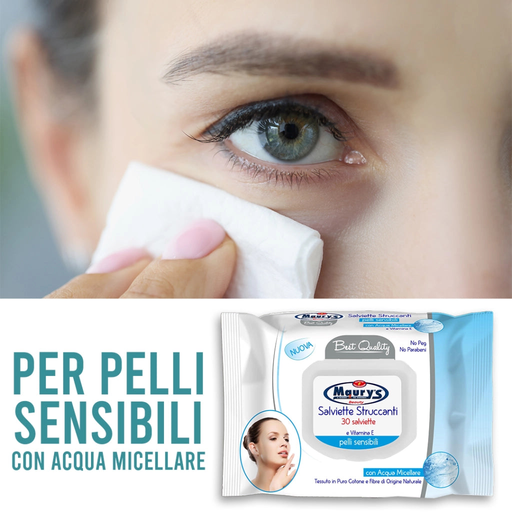 MAURY'S SALVIETTE DETERGENTI UMIDIFICATE STRUCCANTI 3IN1 30PZ PELLI SENSIBILI
