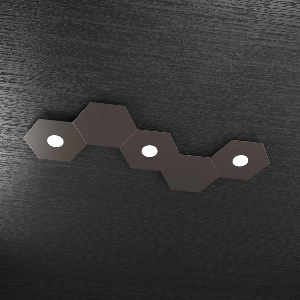 HEXAGON APPLIQUE-PLAFONIERA 3 LUCI + 2 DECORATIVO MARRONE 1142-3L2D-MA