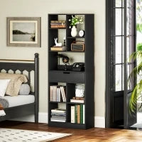 Libreria Moderna in Legno con Cassetto Centrale e Kit Antiribaltamento, 60x26x158 cm, Nero