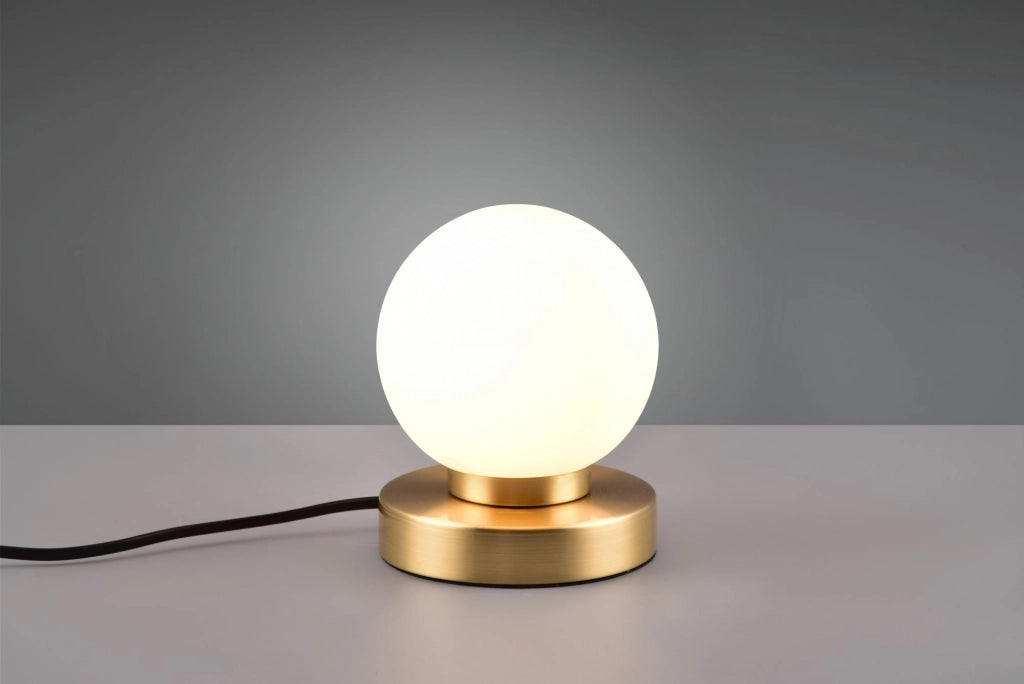 PRINZ II LAMPADA OTTONE SATINATO E SFERA BIANCA  H 15CM 1 LUCE ATTACCO E14