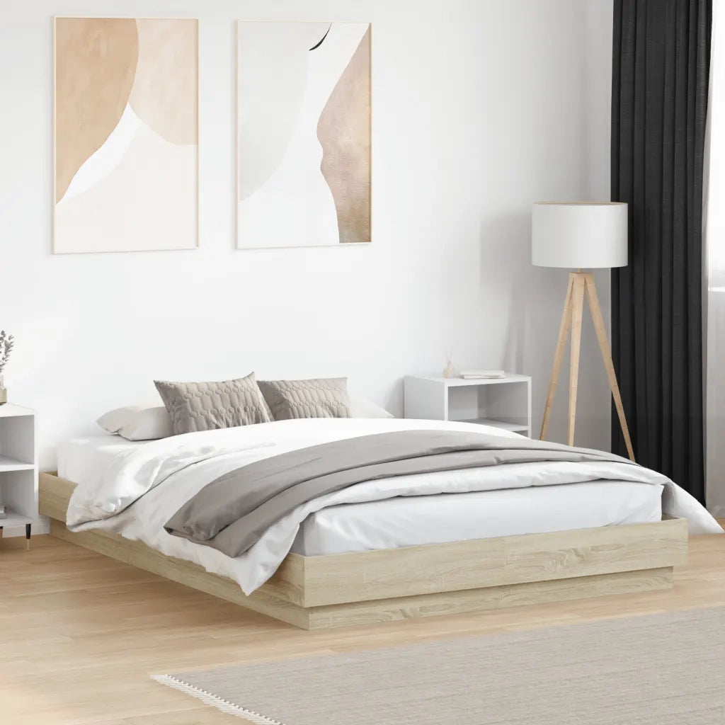Giroletto con Luci LED-Struttura Letto Rovere Sonoma 160x200 cm