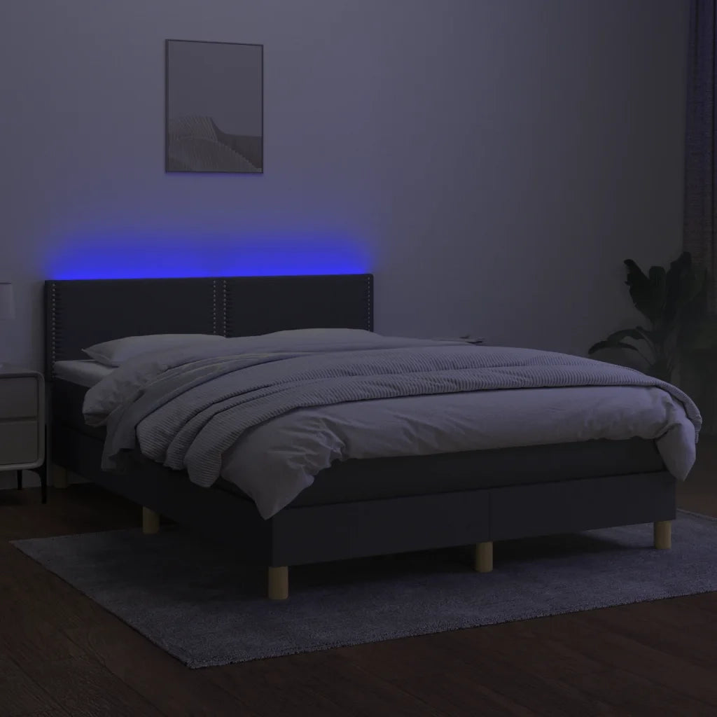 Letto a Molle Materasso e LED Grigio Scuro 140x200cm in Tessuto