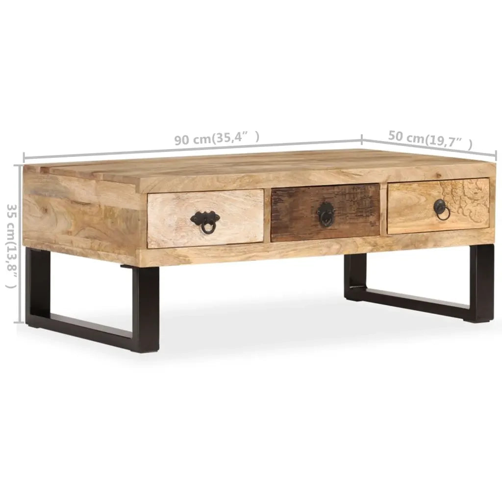 Tavolino da Caffè con 3 Cassetti Massello di Mango 90x50x35 cm 244942