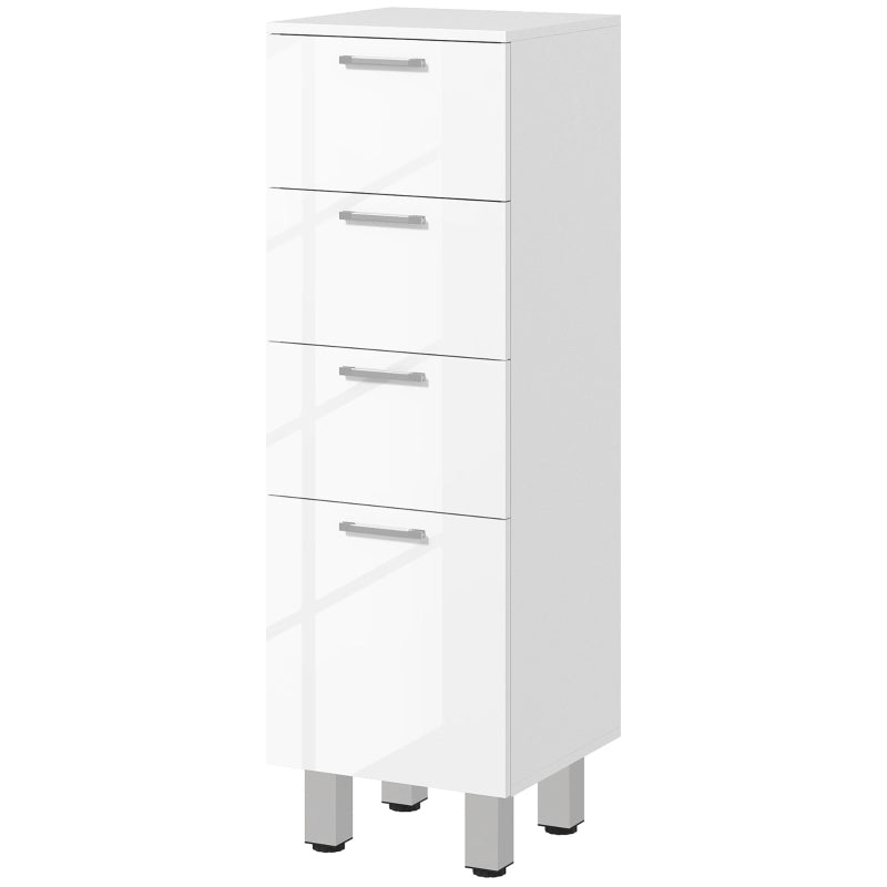 Mobiletto bagno stretto bianco con 4 cassetti, design lucido, 30 x 30 x 93 cm