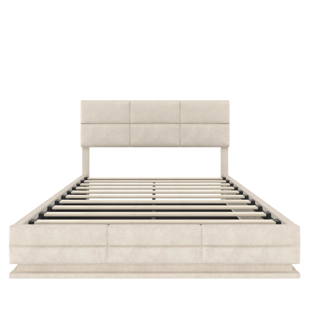 Letti contenitori 160x200 cm con LED e contenitore; velluto beige (Senza materasso)
