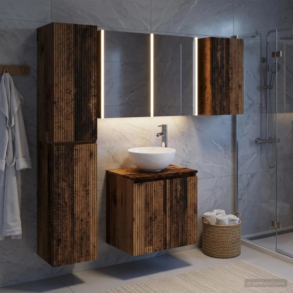 Set di Armadi da Bagno 5 pcs Legno antico 53 x 15,5 x 70 cm 3407309
