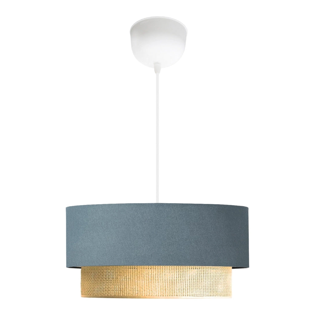 Lampada a Sospensione 'Loughborough' Lampada da Soffitto con Paralume a Doppio Cilindro Lampadario con Abat-jour in Tessuto - Blu Grigiastro / Giallo - lux.pro
