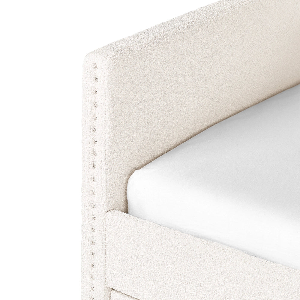 Letto estraibile 90 x 200 cm bouclé beige chiaro Singolo doghe in legno Daybed Glamour Borchie decorative