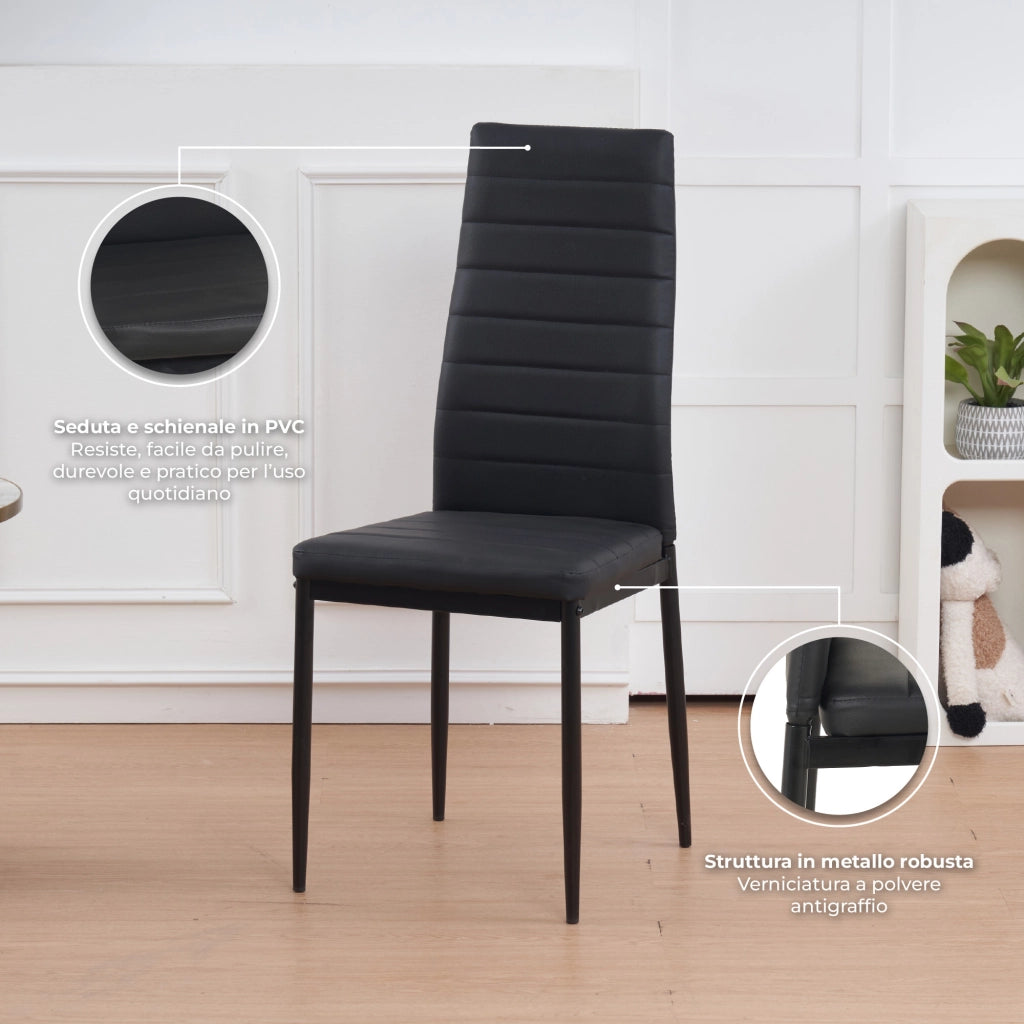 Set Sedie da Pranzo 4 o 6 Pezzi, Sedie Moderne Imbottite per Cucina Soggiorno Sala da Pranzo, Facile Montaggio con Gambe Robuste, Rivestimento in Pelle Sintetica  Nero - 4 Pezzi