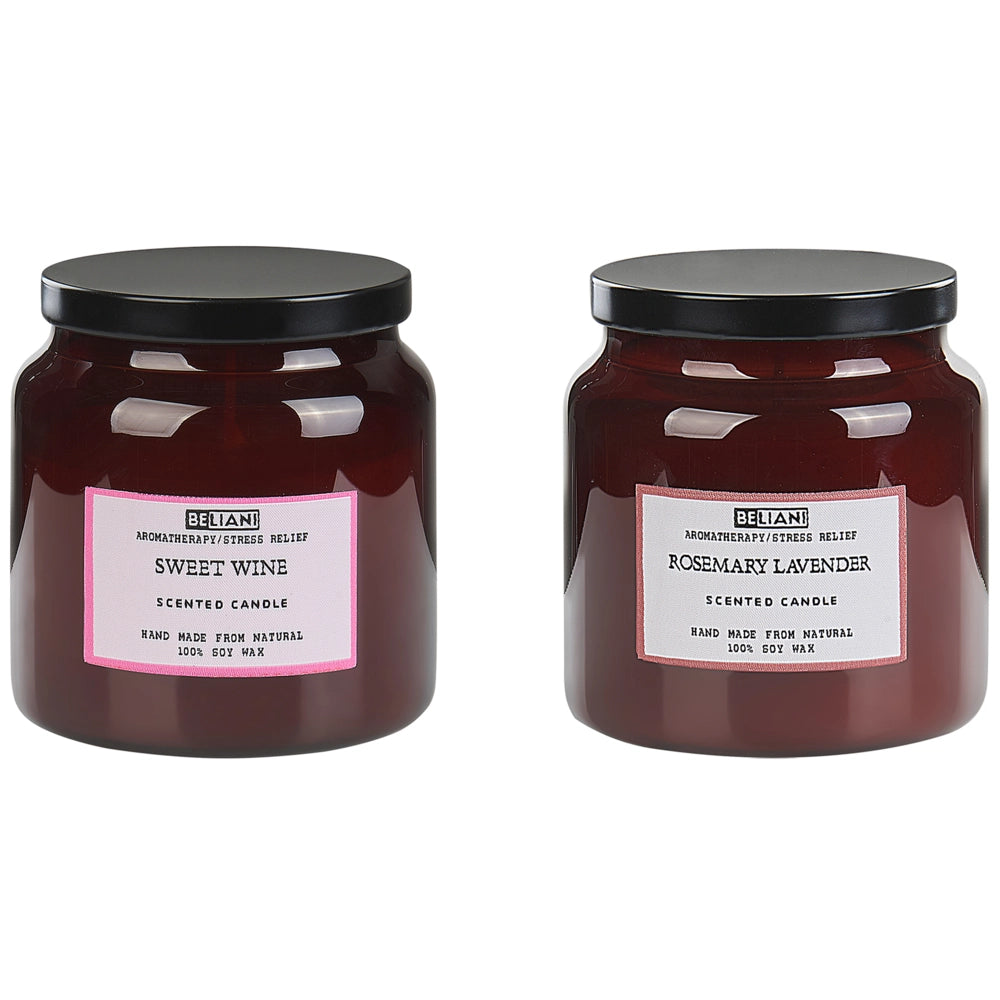 Set di 2 candele profumate multicolore 100% cera di soia stoppino di cotone vetro alimentare fragranza fresca vino dolce/rosmarino lavanda