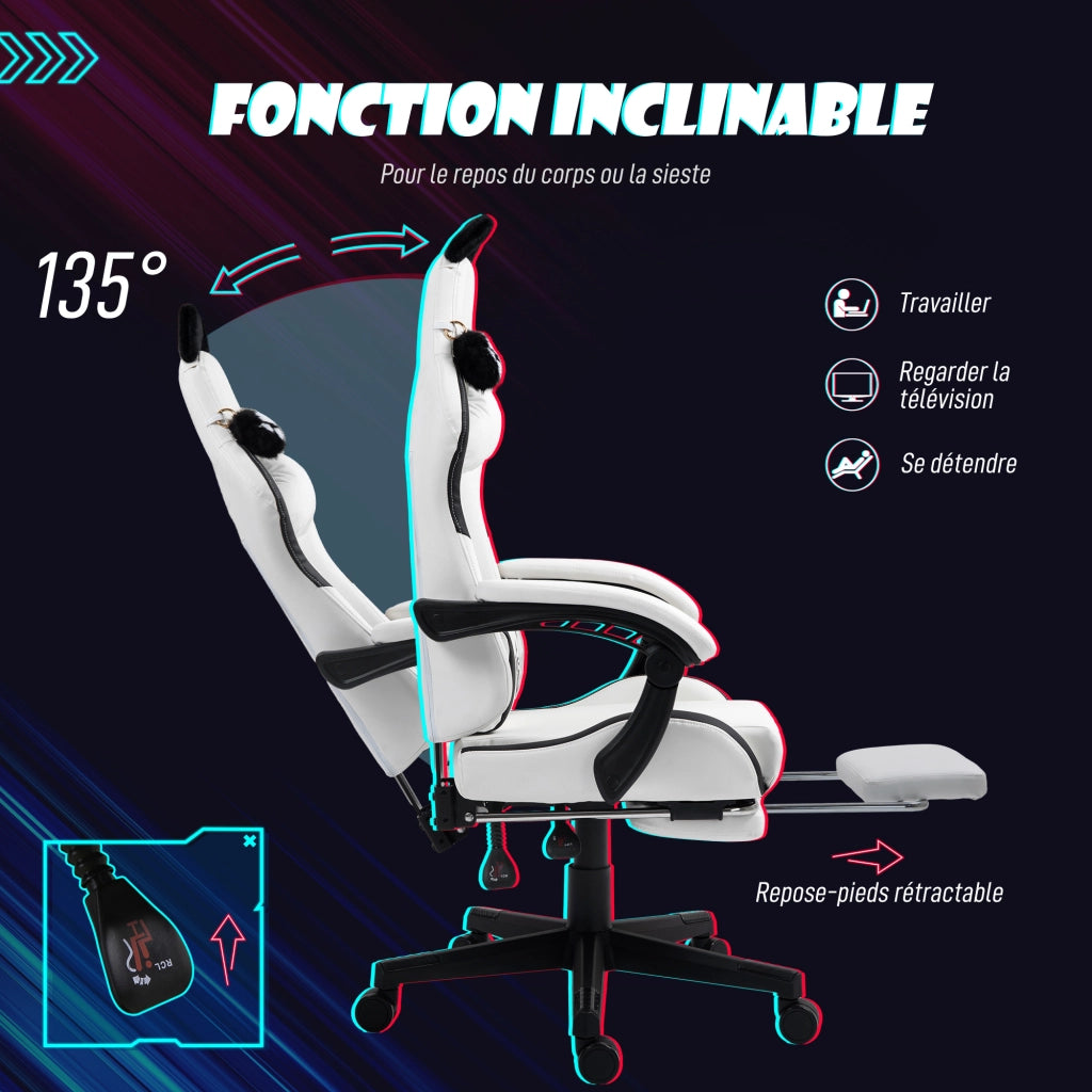 Poltrona gaming ergonomica con orecchie ¨C zephmum ¨C bianco 65x62x124 cm