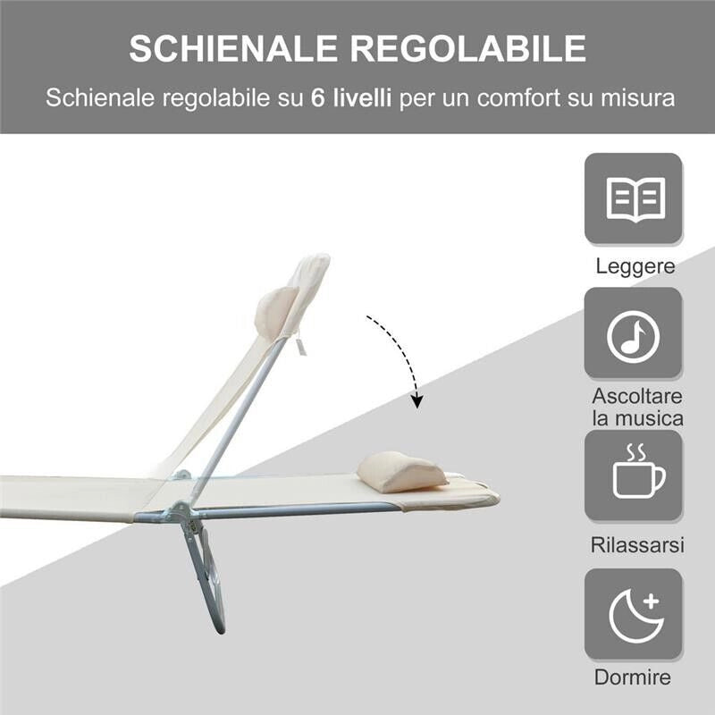 SDRAIO PIEGHEVOLE RECLINABILE CON CUSCINO DA GIARDINO SPIAGGIA BEIGE