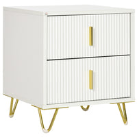 Comodino con 2 Cassetti 40x40x47 cm in Legno con Maniglie e Gambe in Metallo Bianco e Oro