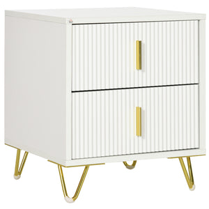 Comodino con 2 Cassetti 40x40x47 cm in Legno con Maniglie e Gambe in Metallo Bianco e Oro