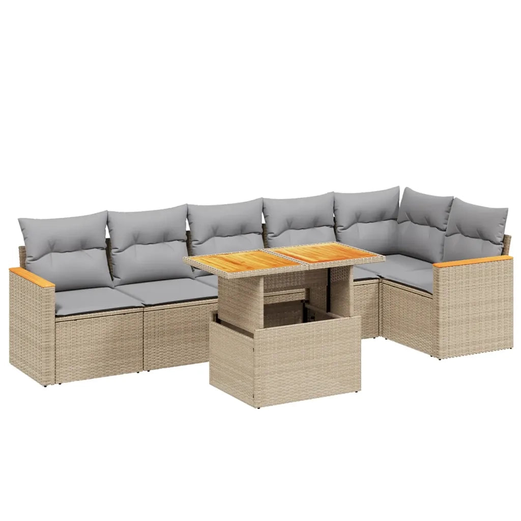 Set Divani da Giardino 7 pz con Cuscini Beige in Polyrattan 3273089
