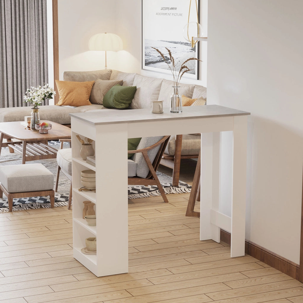 Tavolo da bar per 2 persone con 4 ripiani ¨C zephmum ¨C bianco e grigio 115x50x102.7cm