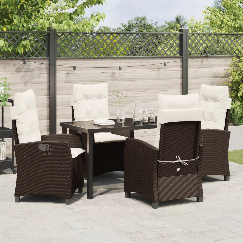 Set da Pranzo da Giardino 5 Pezzi con Cuscini Marrone Polyrattan