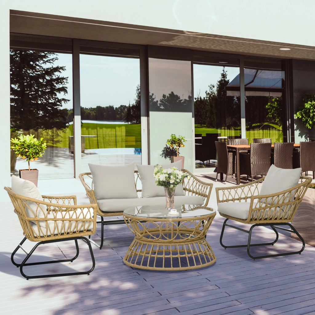 Set giardino 4 pezzi in polyrattan ¨C zephmum ¨C sabbia e crema