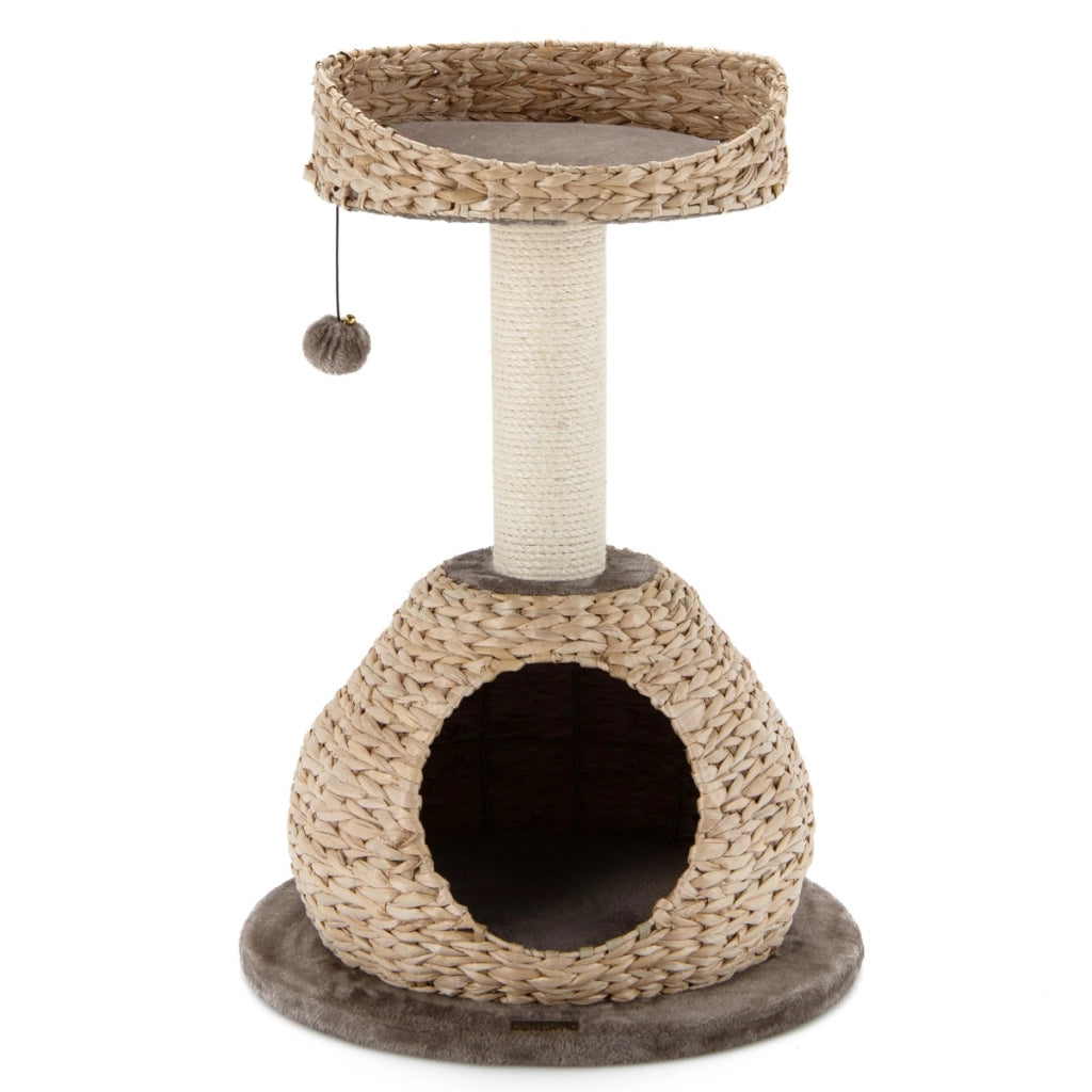 Albero per gatti da interno con palo tiragraffi in sisal naturale, Centro attivit¨¤ torre con pallina appesa Marrone-Alberi Tiragraffi