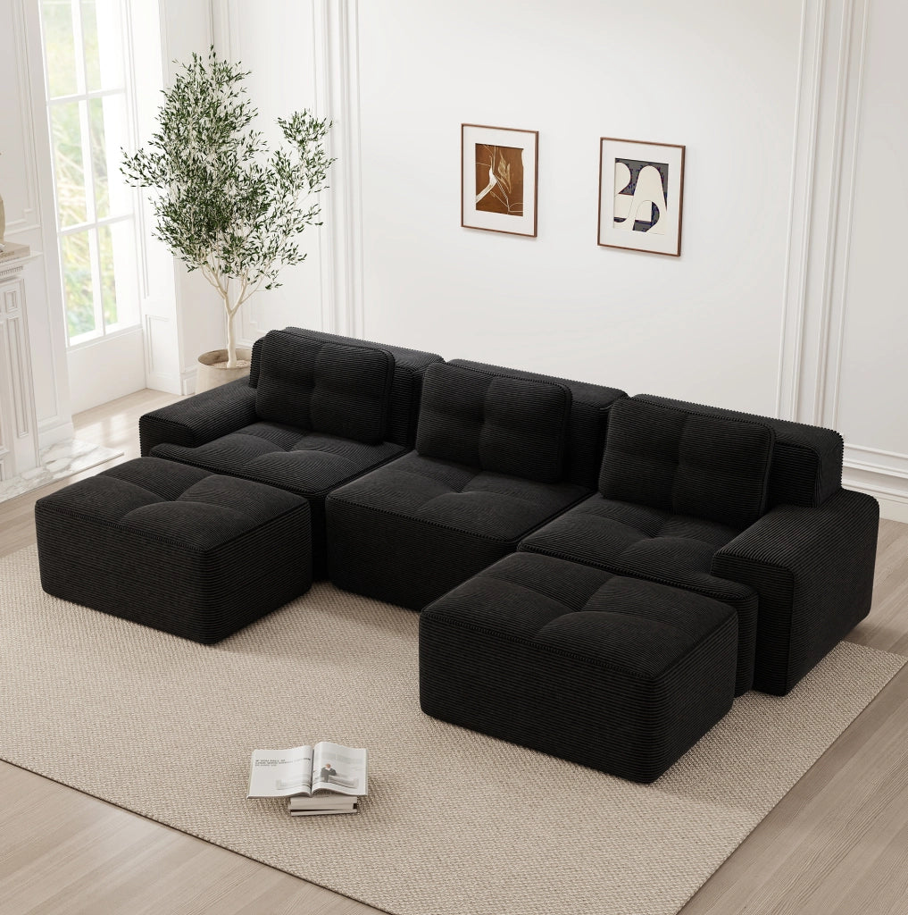 Divano modulare boneless in corduroy nero; 293x177x69 cm