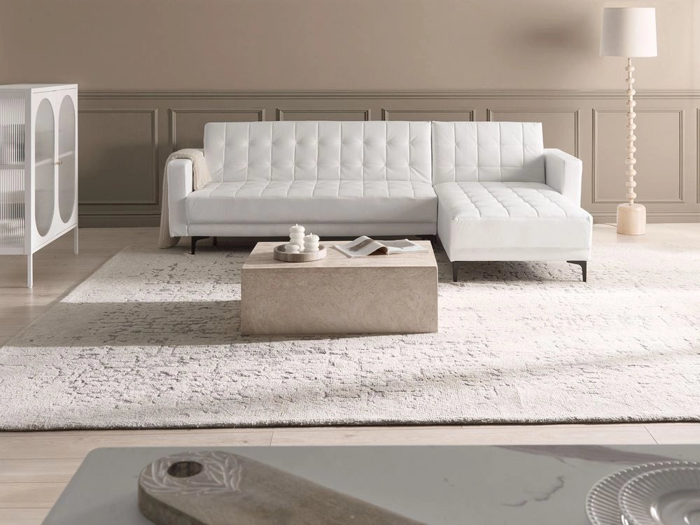 Divano letto angolare in ecopelle bianco versione sinistra stile moderno a L componibile versione sinistra